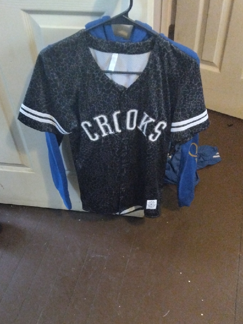 Crooks & Castles Black Baseball-Style Jersey with White Trim